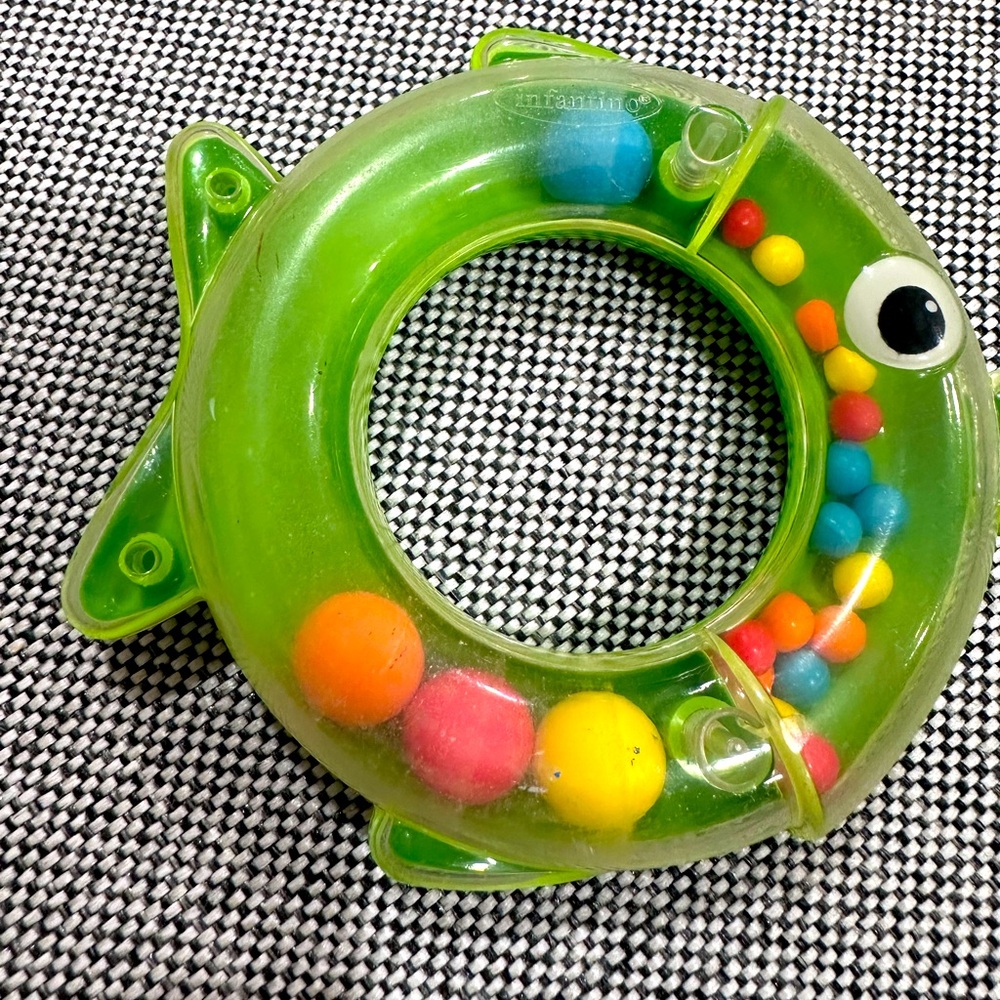 Rare Baby Rattle Fish Shaker Green Mutlicolored Beads